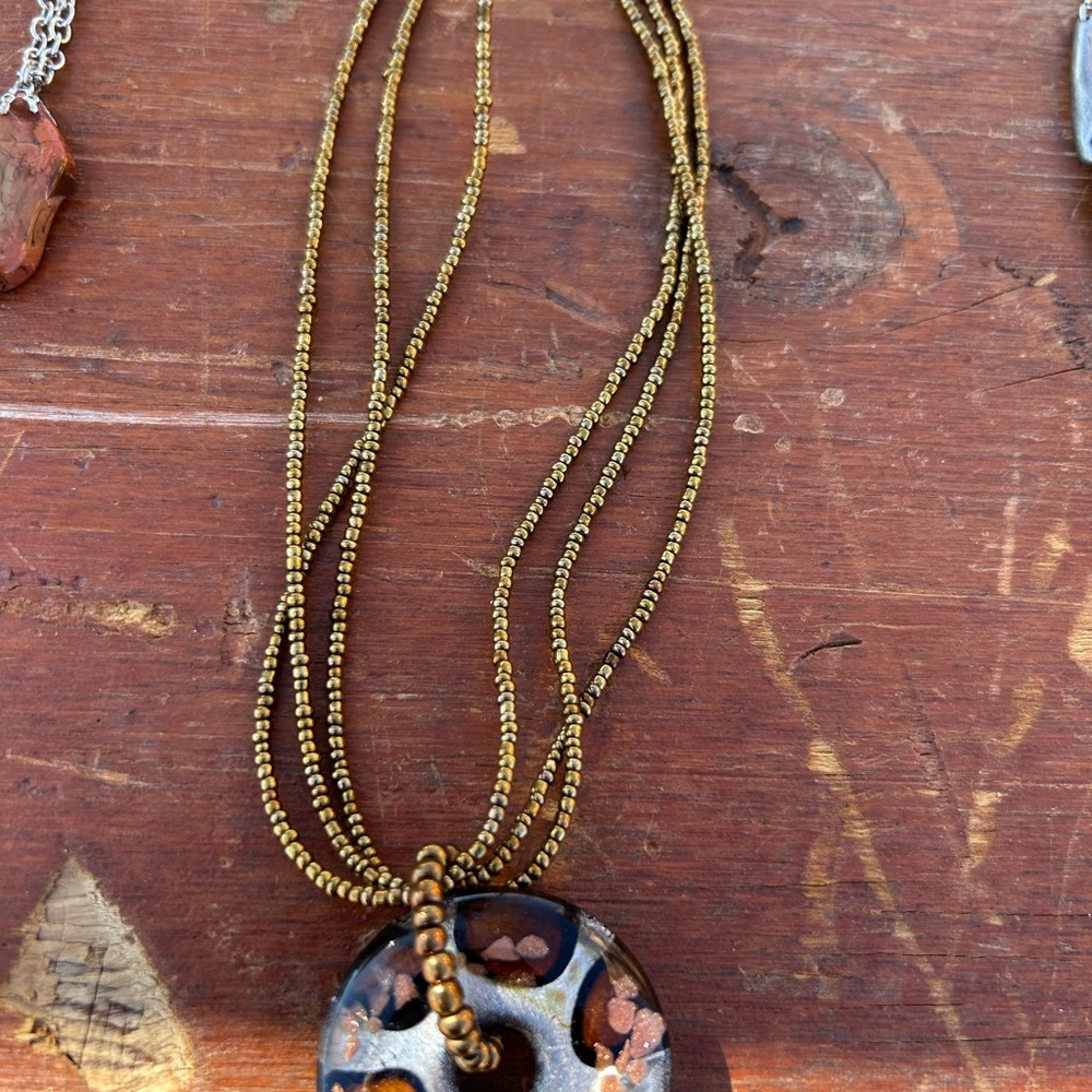 Artisan Gold and Brown Beaded Necklace